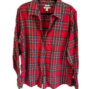 L.L. Bean Red and Black Plaid Cotton Flannel, Size XL